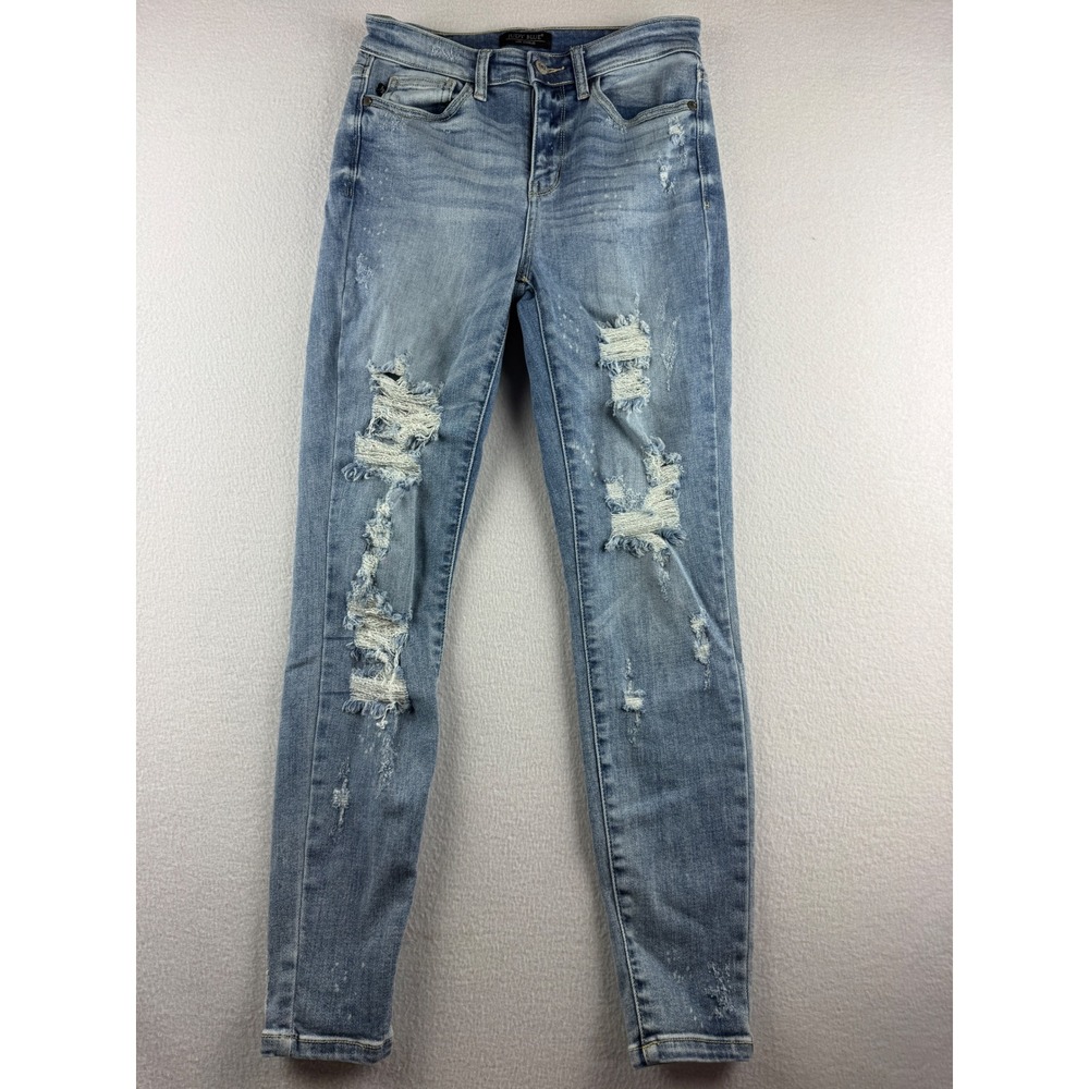 Judy Blue Skinny Fit Distressed High Rise Jeans Light Wash Blue Size 3/26
